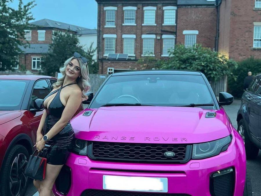 Paige Brookes with her pink Range Rover