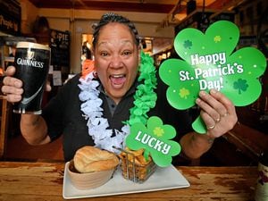 Staff member Sharon Bagley looks forward to the St Patrick's Day celebrations at Mad O'Rourkes Pie Factory