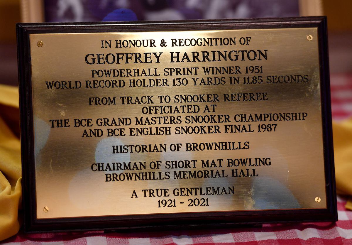 The plaque at Brownhills Memorial Hall 