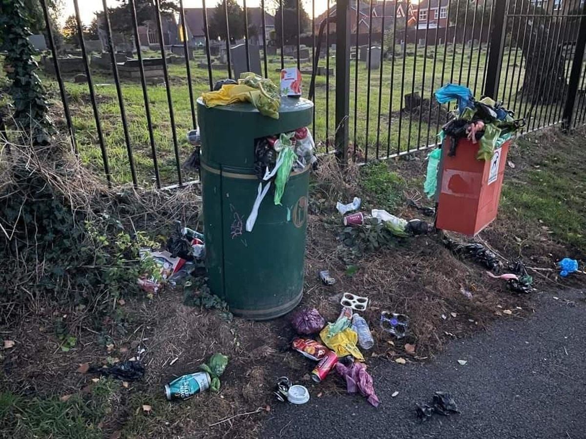 One of the overflowing dog poo bins in Stourbridge. Photo: Cat Eccles