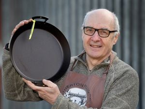 Netherton Foundry owner, Neil Currie with one of the finished Ukrainian pans