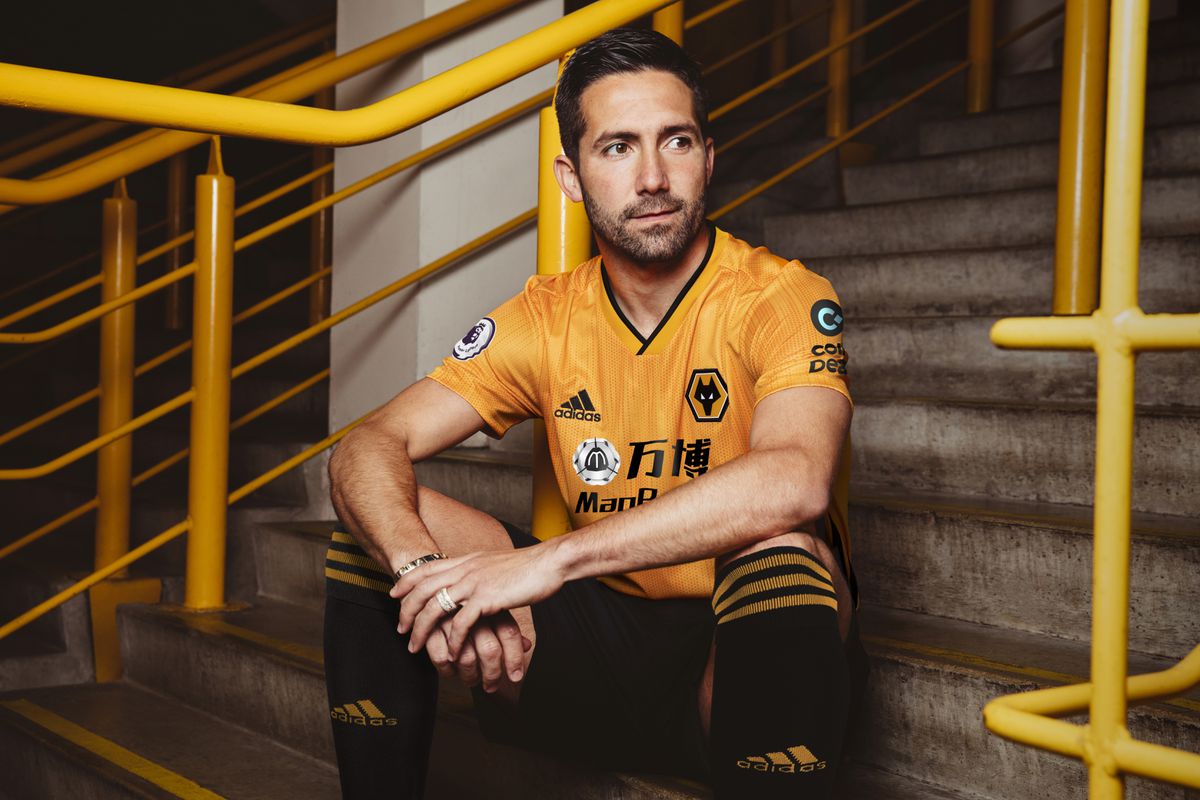 Joao Moutinho sporting Wolves' new home kit (pic courtesy of Wolves)