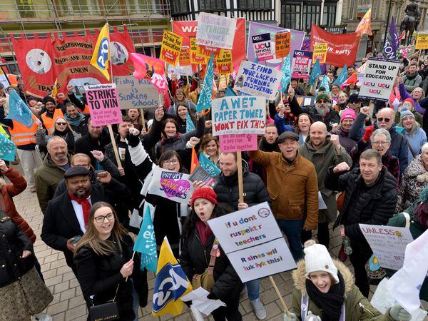 NEU strikes march from railway station to Queen Square for a big rally in Wolverhampton