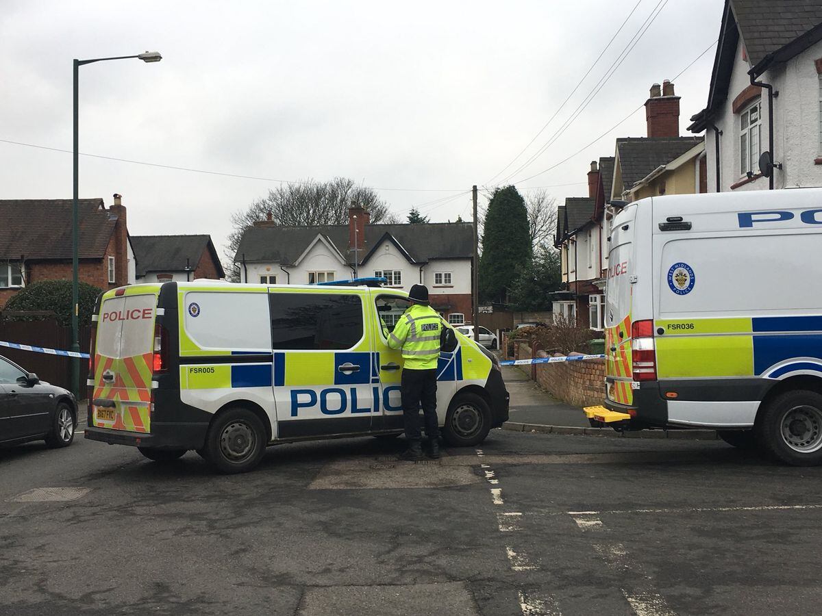 Police at the scene in Willows Road, Walsall where a man, 19, was killed at a house party in the early hours