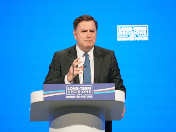 Work and Pensions Secretary Mel Stride delivers a speech during the Conservative Party conference
