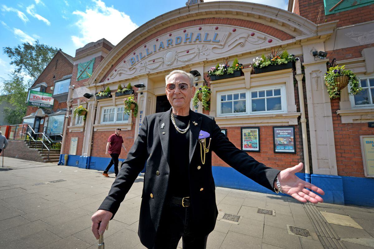 John Johnson outside Wetherspoons The Billiard Hall  in West Bromwich which is closing on Sunday