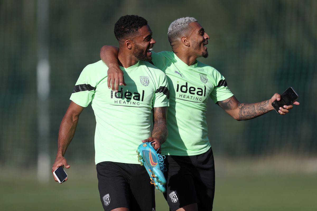 PORTIMAO, PORTUGAL - JUNE 26: Darnell Furlong of West Bromwich Albion and Karlan Grant of West Bromwich Albion on June 26, 2022 in Portimao, Portugal. (Photo by Adam Fradgley/West Bromwich Albion FC via Getty Images).