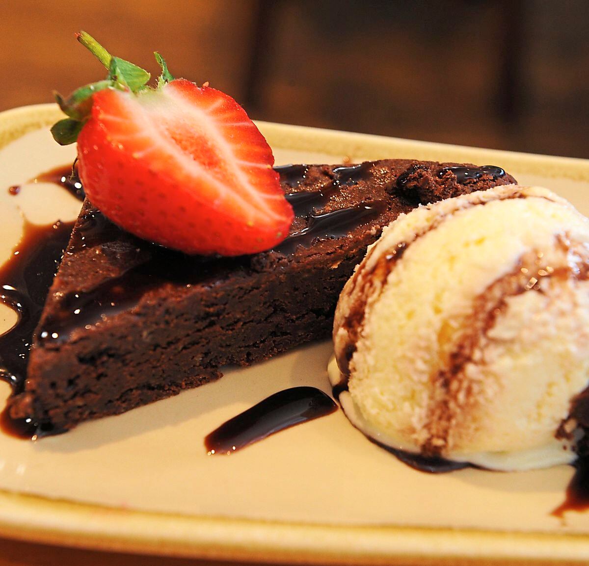 Chocolate brownies are served at the restaurant