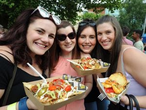 Enjoying the Wolverhampton Food and Drink Festival, at Wolverhmpton, (left-right) Emma Clamp, Sian Collins, Emma Willis, and Amy Shpherd, all of Sedgley