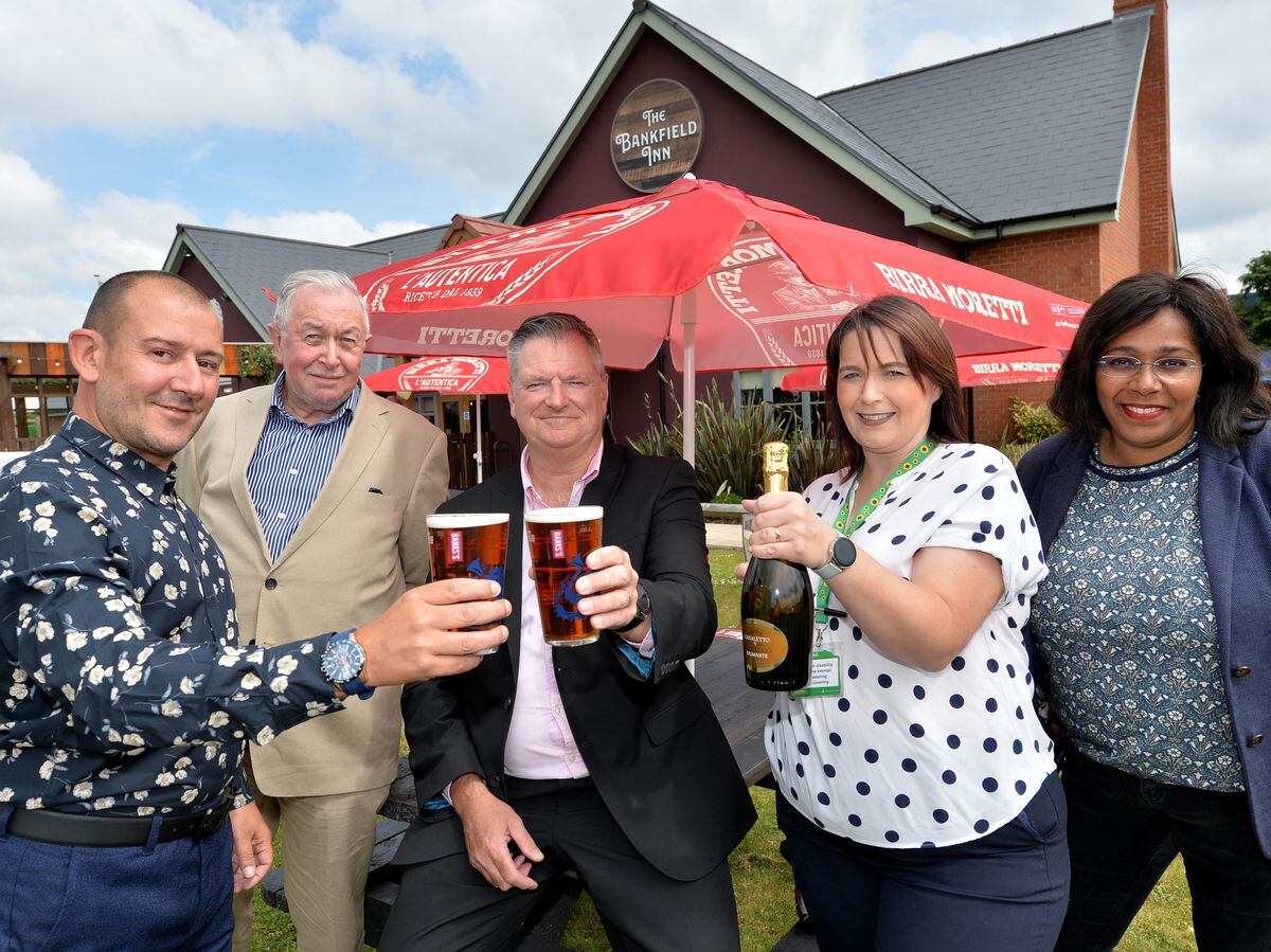 The White Rabbit pub, Bilston, reopens with a change of name, the Bankfield Inn. Pictured left, general manager Craig Shein, Councillor Phil Page, Simon Archer, Georgina Shein and Councillor Olivia Birch