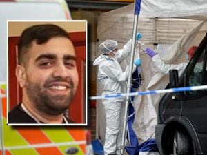 Police at the scene in Lower Gornal where Yasir Hussain, inset, died