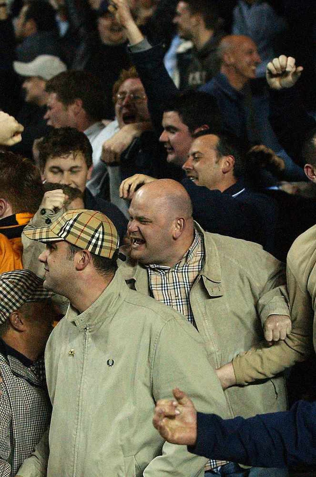 Wolverhampton hooligan Gilroy Shaw celebrates a goal