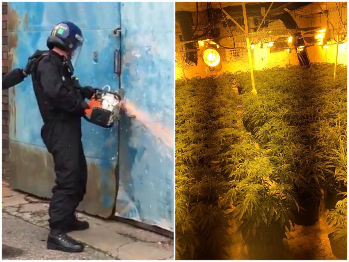 Police officers used cutting gear to open up the industrial unit to find the cannabis worth £500,000. Images: West Midlands Police