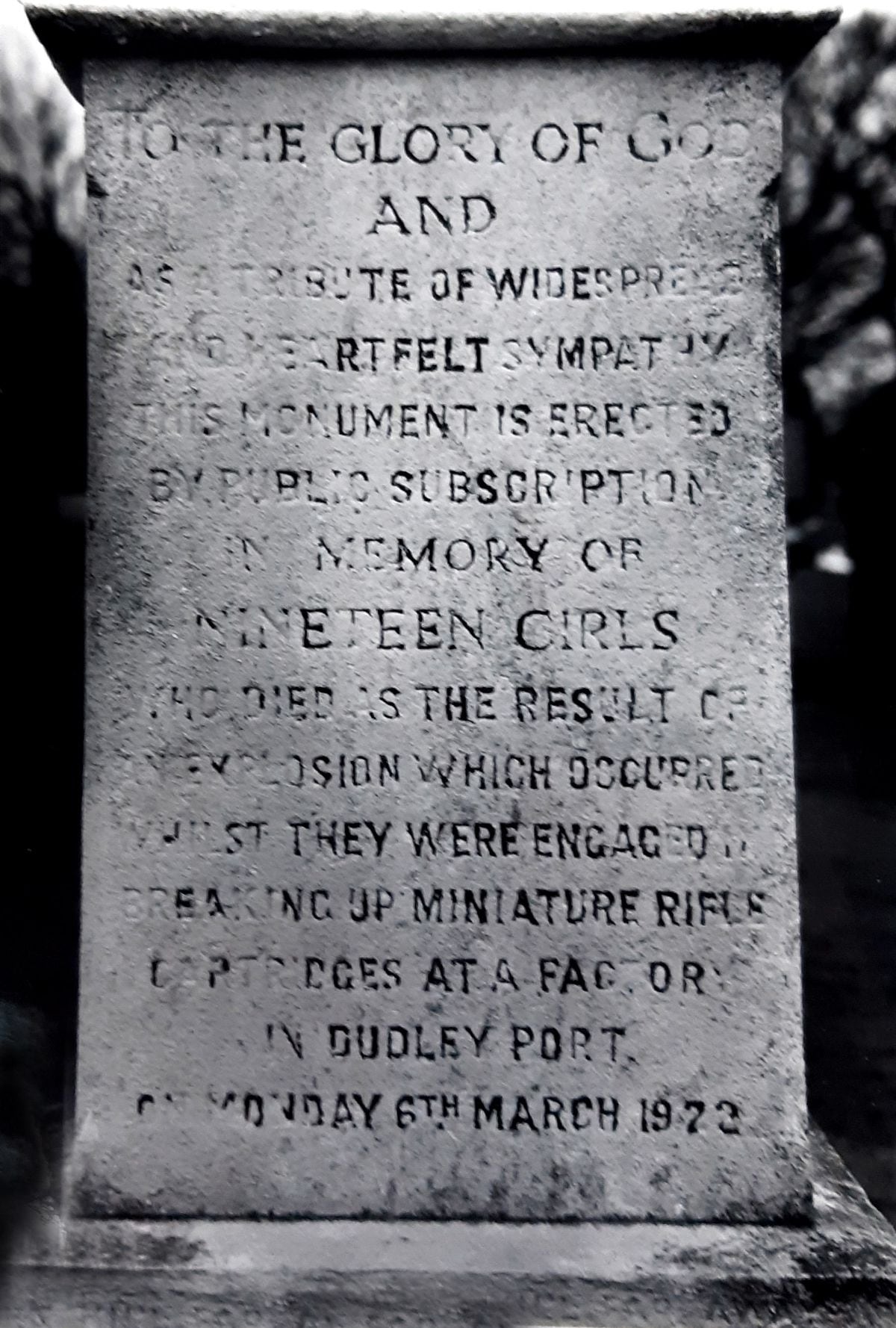 The memorial to the girls at Tipton cemetery