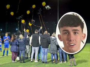 Balloons were released at the tribute match (Photo: Stuart Leggett). Inset: Harley Barnbrook