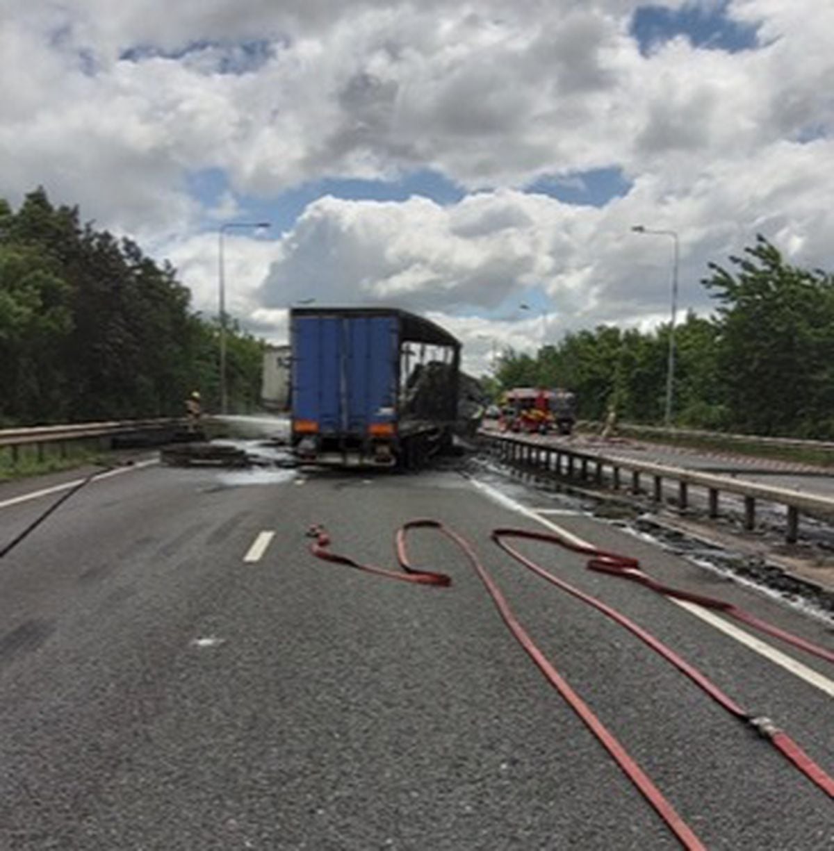 The damaged lorry: National Highways: West Midlands