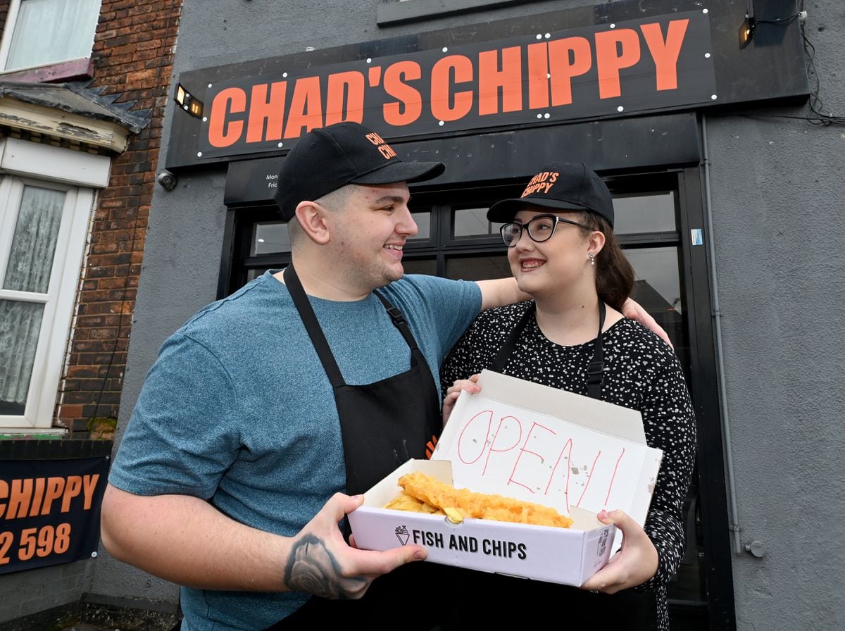 Chad Timmins and his partner Abbie Walker who have opened Chad's Chippy in Walsall