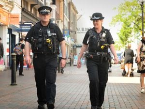 Police officers patrol, at Greengate Street, Stafford after the terror attack in Manchester