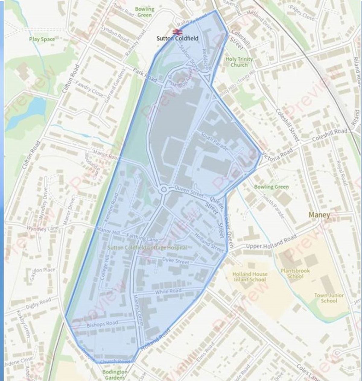 The dispersal order covers a wide area around Sutton Coldfield town centre. Photo: West Midlands Police