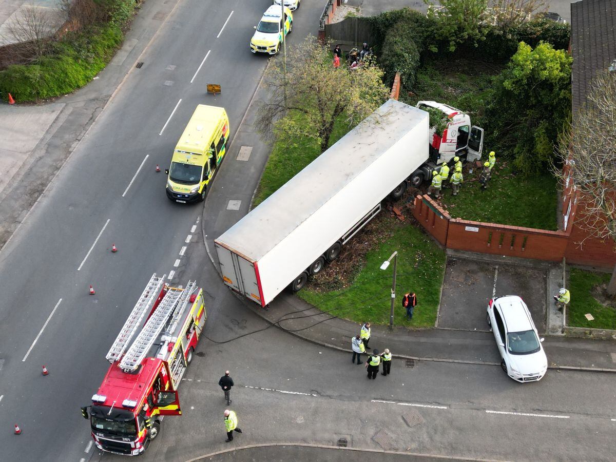 The lorry crashed in Tipton earlier this evening. Picture: Dean Tugby