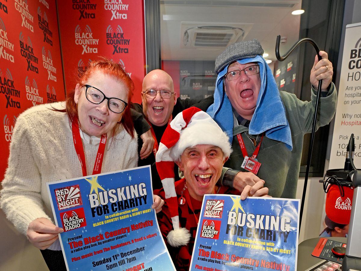 DUDLEY COPYRIGHT MNA MEDIA TIM THURSFIELD 30/11/22.Members of Black Country Radio, Christine Edwards, Paul Essom, Billy Spakemon and Keith Horsfall look forward to their production of A Black Country Nativity....