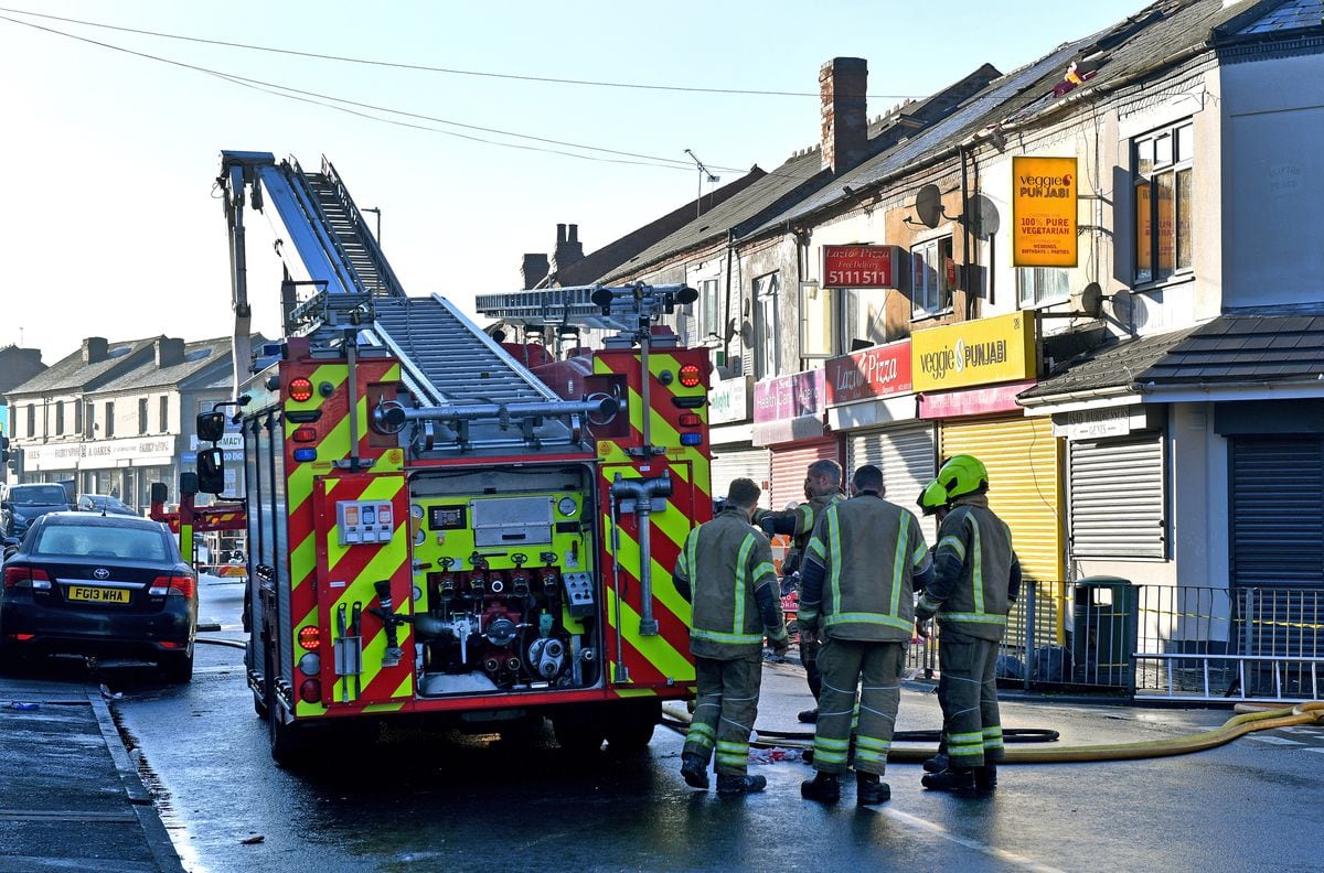 The scene of the fire above Lazio Pizza, Rood End Road, Oldbury 