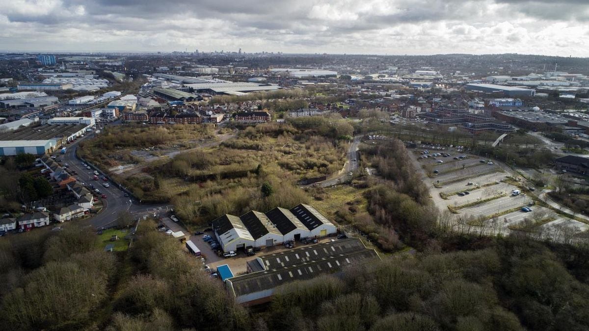 An aerial photo of the site in Fountain Lane, Oldbury, which is set to be transformed with more than 230 new homes 