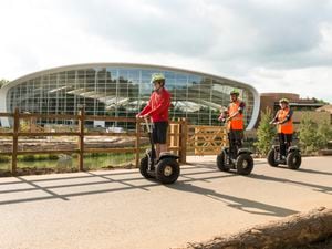 Segways outside the Village Square at Center Parcs. 