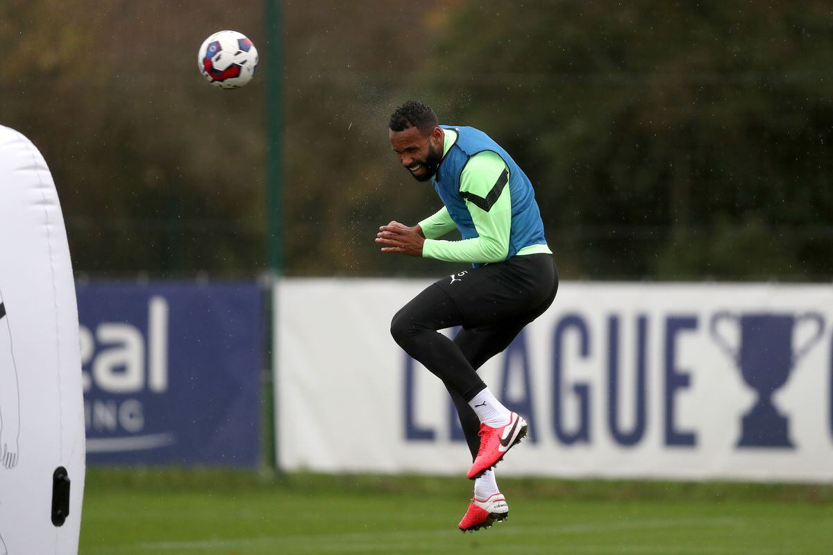 Kyle Bartley heads a ball during training (Photo by Adam Fradgley/West Bromwich Albion FC via Getty Images).