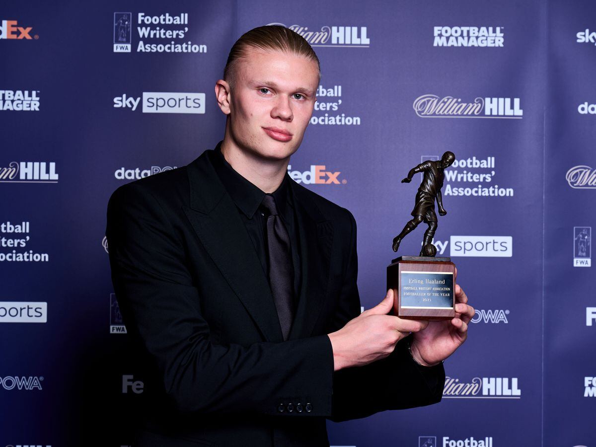 Erling Haaland with his FWA footballer of the year trophy