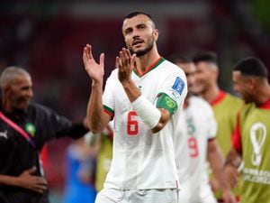 Morocco's Romain Saiss applauds the fans after the FIFA World Cup Group F match at the Al Thumama Stadium, Doha, Qatar. Picture date: Sunday November 27, 2022.