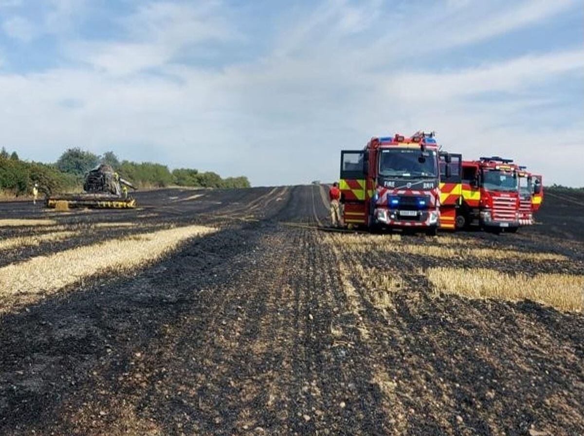The aftermath of the combine harvester fire in Stone