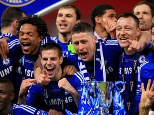 
            
Chelsea's Gary Cahill (centre), Cesar Azpilicueta (left) and John Terry with the trophy after the Capital One Cup final at Wembley, London. PRESS ASSOCIATION Photo. Picture date: Sunday March 1, 2015. See PA story SOCCER Final. Photo credit should read: John Walton/PA Wire. RESTRICTIONS: Editorial use only. Maximum 45 images during a match. No video emulation or promotion as 'live'. No use in games, competitions, merchandise, betting or single club/player services. No use with unofficial audio, video, data, fixtures or club/league logos.
          
