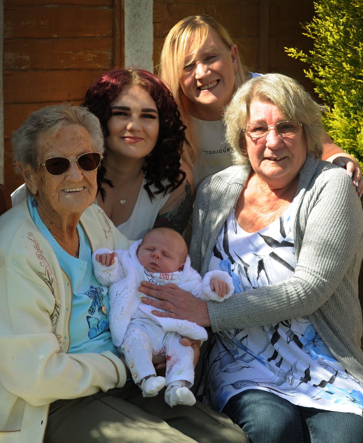 Five generations with the latest addition Harlee-Maie Clewley, aged 4 weeks, Eileen Wassall, aged 95, Olivia Read, aged 24, Elizabeth Mullin, aged 41, and Katie Lockley, aged 60