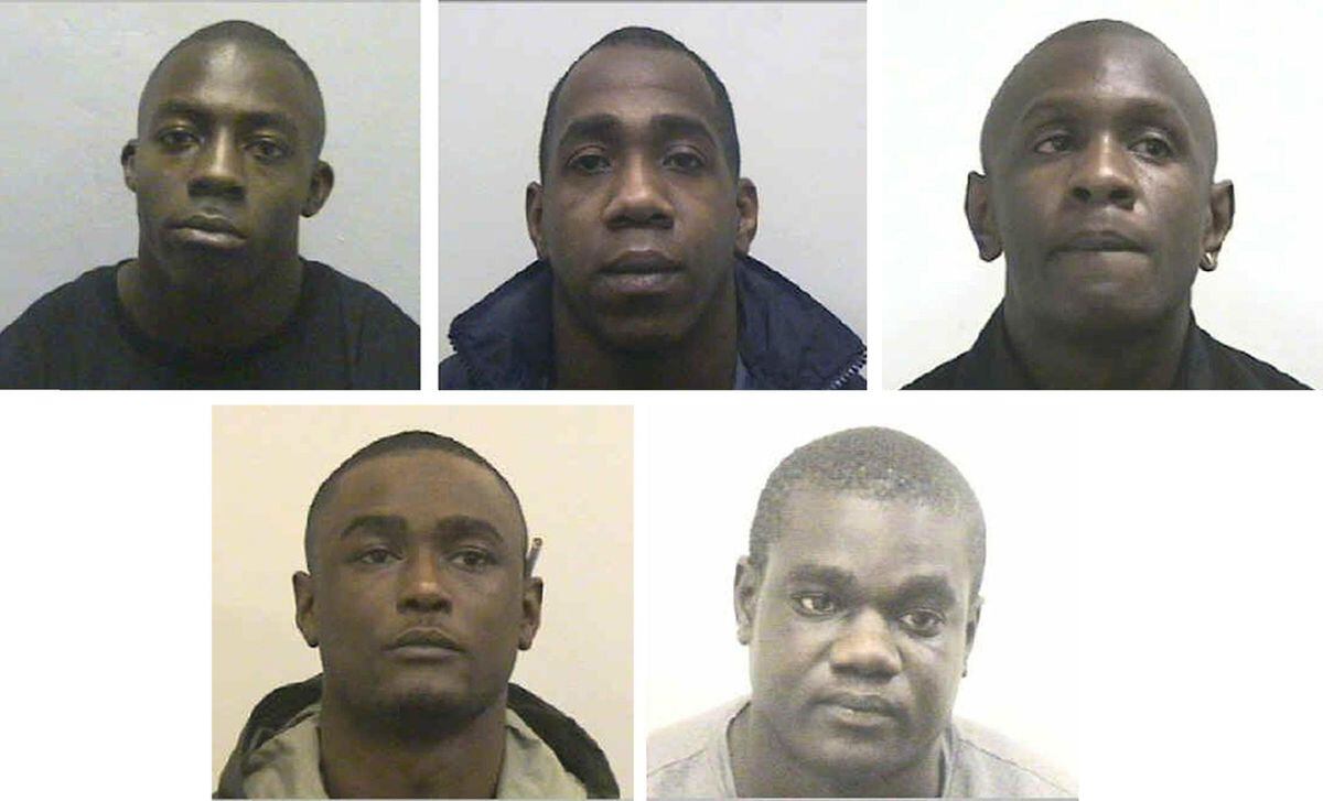 Owen Crooks, Levi Walker and Michael Osbourne (bottom row from left) Antonio Christie and Adam Joof who were convicted and then cleared of the murder of Kevin Nunes,