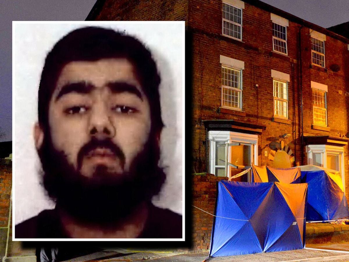 Usman Khan, inset, was living on Wolverhamptoon Road in Stafford before the attack