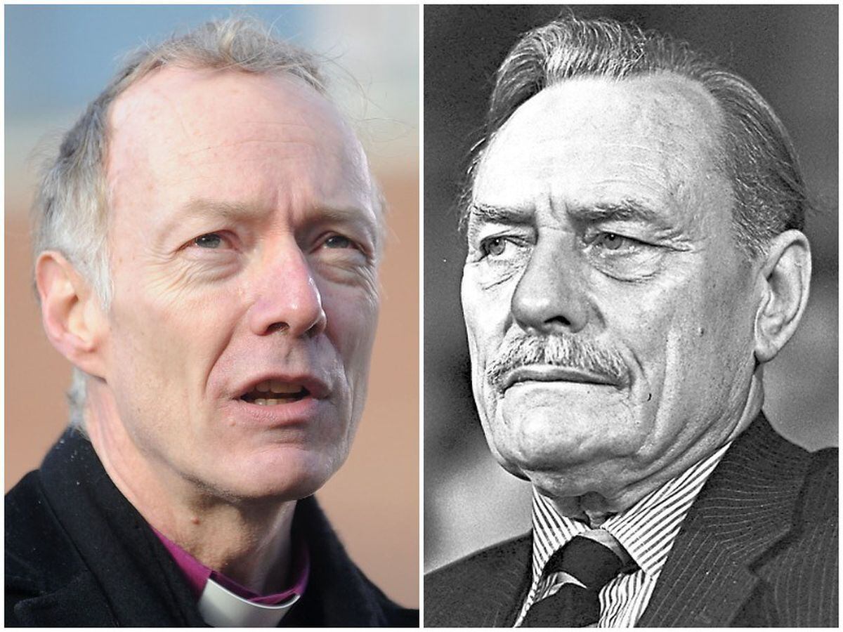 Bishop Clive Gregory and, right, Enoch Powell