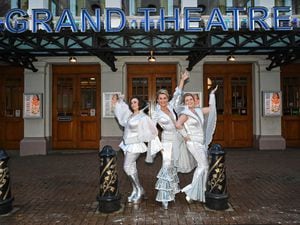 The Dynamos, stars of Mamma Mia! in costume outside the Wolverhampton Grand Theatre. Photo: Alex Styles
