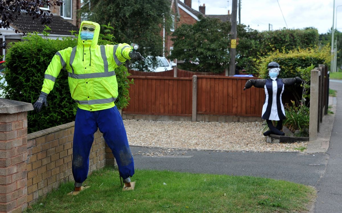 Dozens of scarecrows line the streets of Cresswell, Stafford, for a scarecrow competition