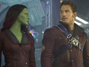 Zoe Saldana and Chris Pratt in Marvel Studios' Guardians of the Galaxy
