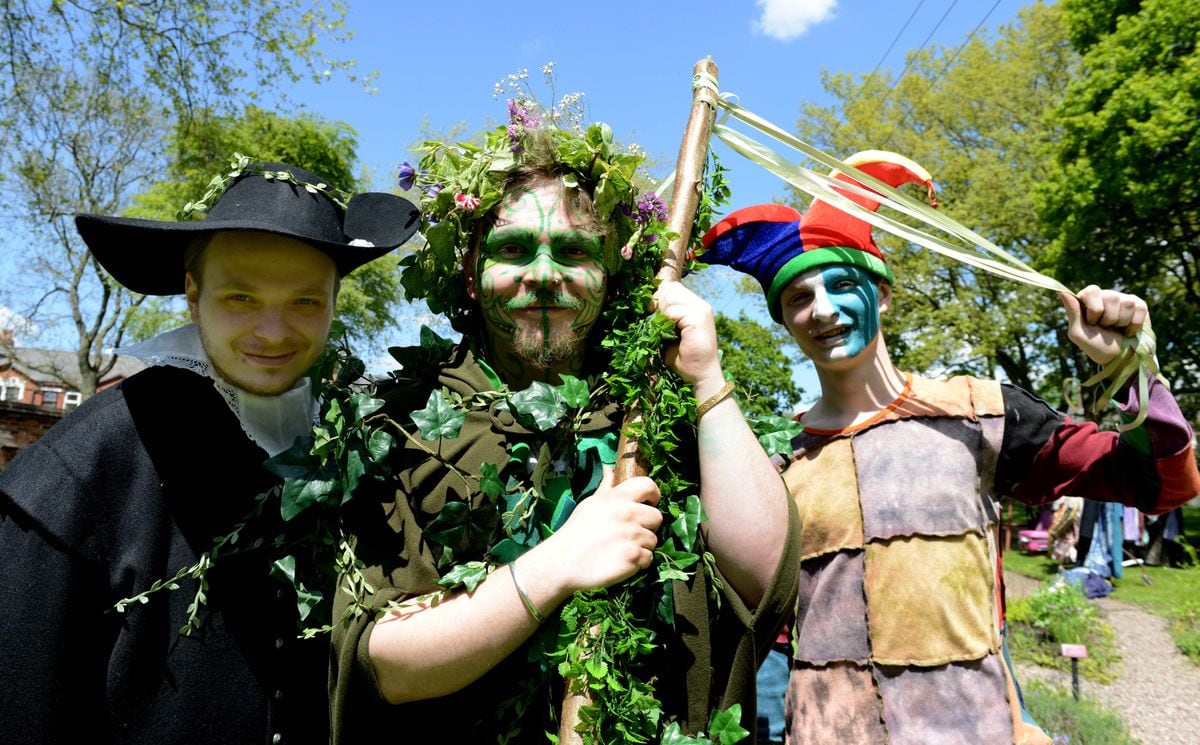 Liam Lauf, Jimi Lauf and Tyler Lauf entertain the crowds at the Green Man Festival at Oak House Museum, Oak Road, West Bromwich
