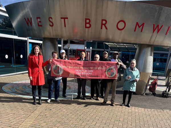 Bus protestors and Sarah Coombes at West Bromwich Bus Station