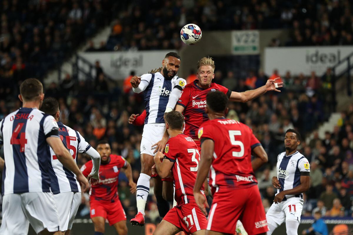 Kyle Bartley of West Bromwich Albion and Marc Roberts of Birmingham City during the Sky Bet Championship between West Bromwich Albion and Birmingham City at The Hawthorns on September 14, 2022 in West Bromwich, United Kingdom. (Photo by Adam Fradgley/West Bromwich Albion FC via Getty Images).