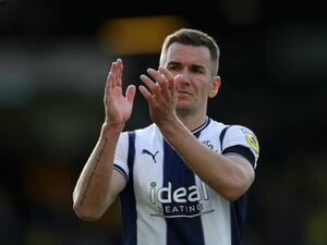 Jed Wallace of West Bromwich Albion applauds the travelling West Bromwich Albion Fans after the Sky Bet Championship between Norwich City and West Bromwich Albion at Carrow Road on September 17, 2022 in Norwich, United Kingdom. (Photo by Adam Fradgley/West Bromwich Albion FC via Getty Images).