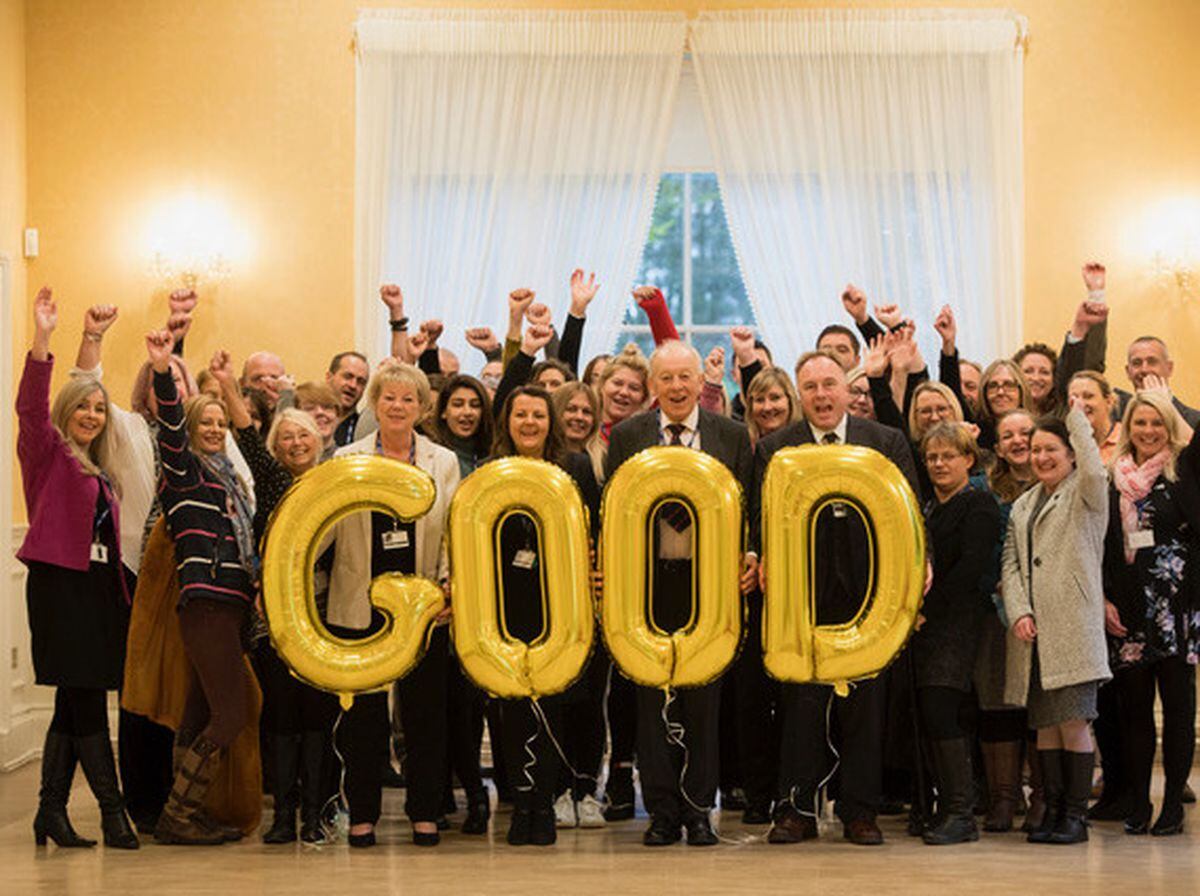 South Staffordshire College staff celebrate the ‘good’ rating from inspectors Ofsted.