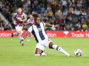 Brandon Thomas-Asante of West Bromwich Albion during the Sky Bet Championship between West Bromwich Albion and Burnley at The Hawthorns on September 3, 2022 in West Bromwich, United Kingdom. (Photo by Adam Fradgley/West Bromwich Albion FC via Getty Images).