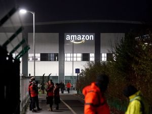 Striking workers outside the Amazon fulfilment centre in Coventry