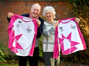 Hugh Porter and Anita Lonsbrough are auctioning off their Queen's Baton Relay uniforms to raise money for Compton Care
