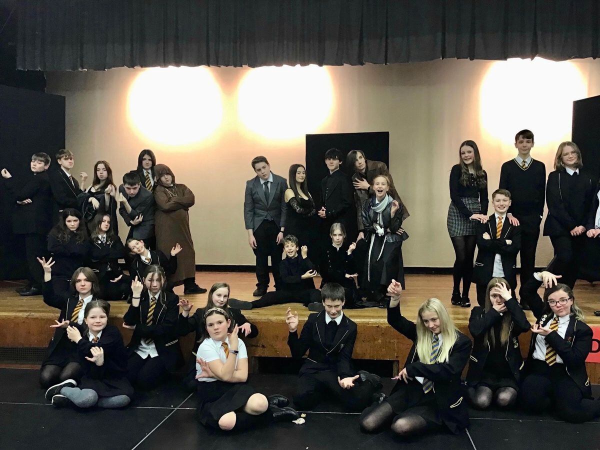 Stourport High School pupils rehearsing The Addams Family