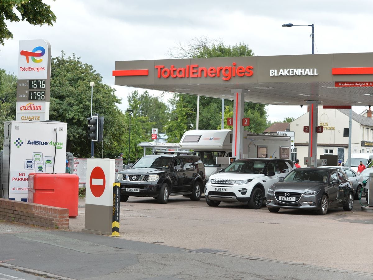 People buy fuel at reduced price, at TotalEnergies Blakenhall Service Station, Dudley Road, Wolverhampton